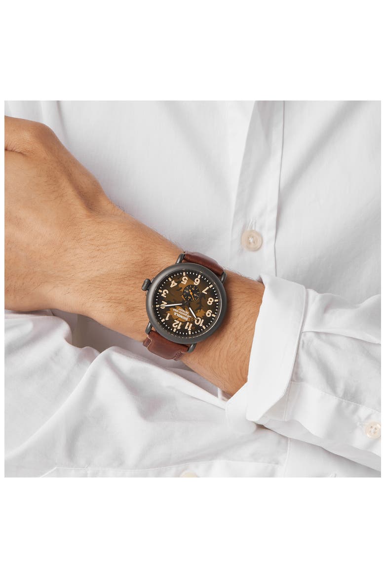 Runwell Leather Strap Watch, 47mm, Alternate, color, BROWN OAK CAMO