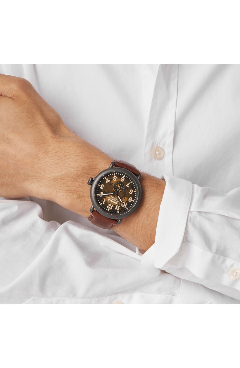 Shinola Runwell Leather Strap Watch, 47mm, Alternate, color, Brown Oak Camo