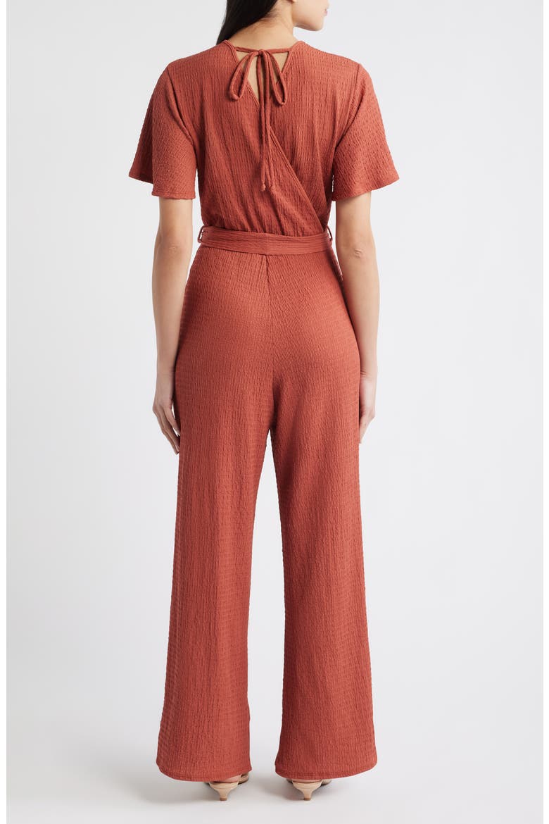Flutter Sleeve Textured Jumpsuit, Alternate, color, MARSALA