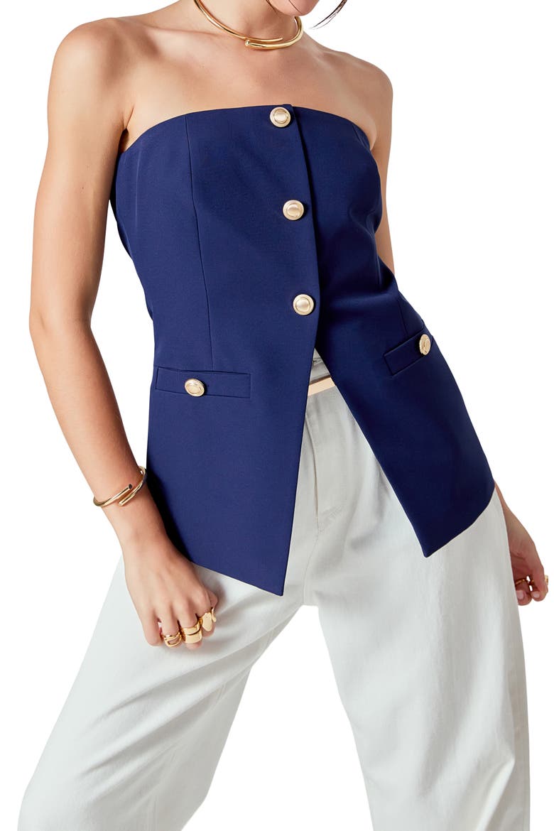 Strapless Suit Top, Alternate, color, NAVY