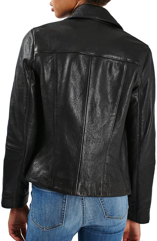 Shop Topshop Leather Biker Jacket In Black