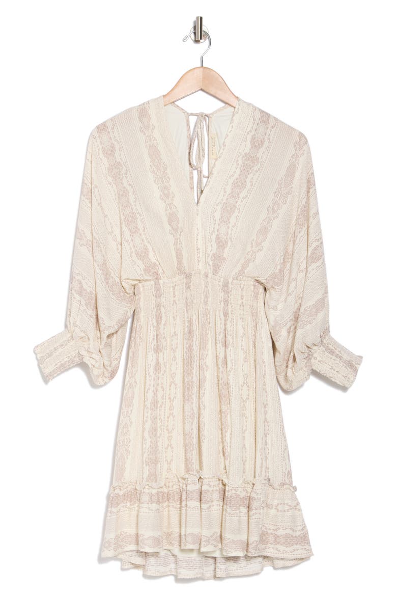 Smocked Long Sleeve Dress, Alternate, color, IVORY/ GREY