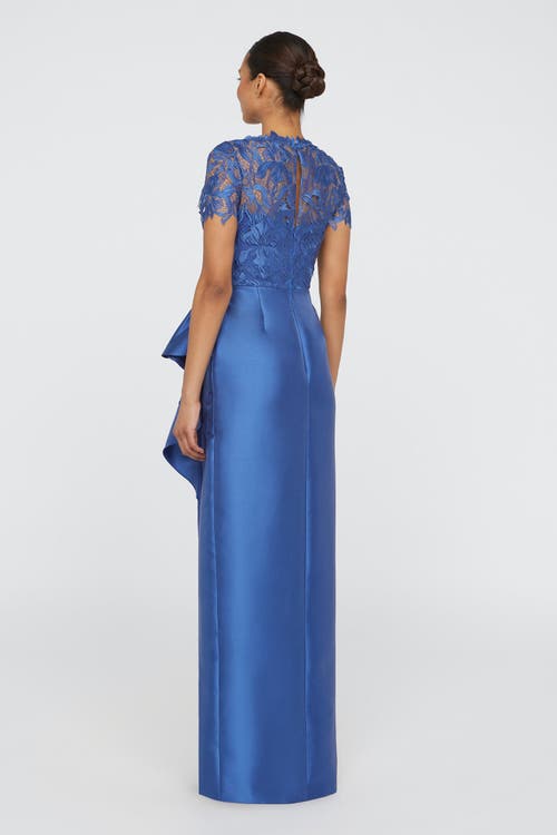 Theia Selena Column Draped Dress In Blue