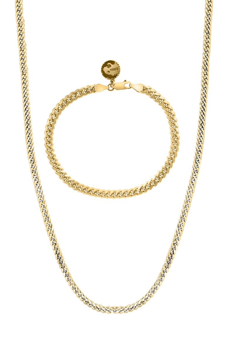 Men's Wheat Chain Necklace & Bracelet Set, Main, color, GOLD