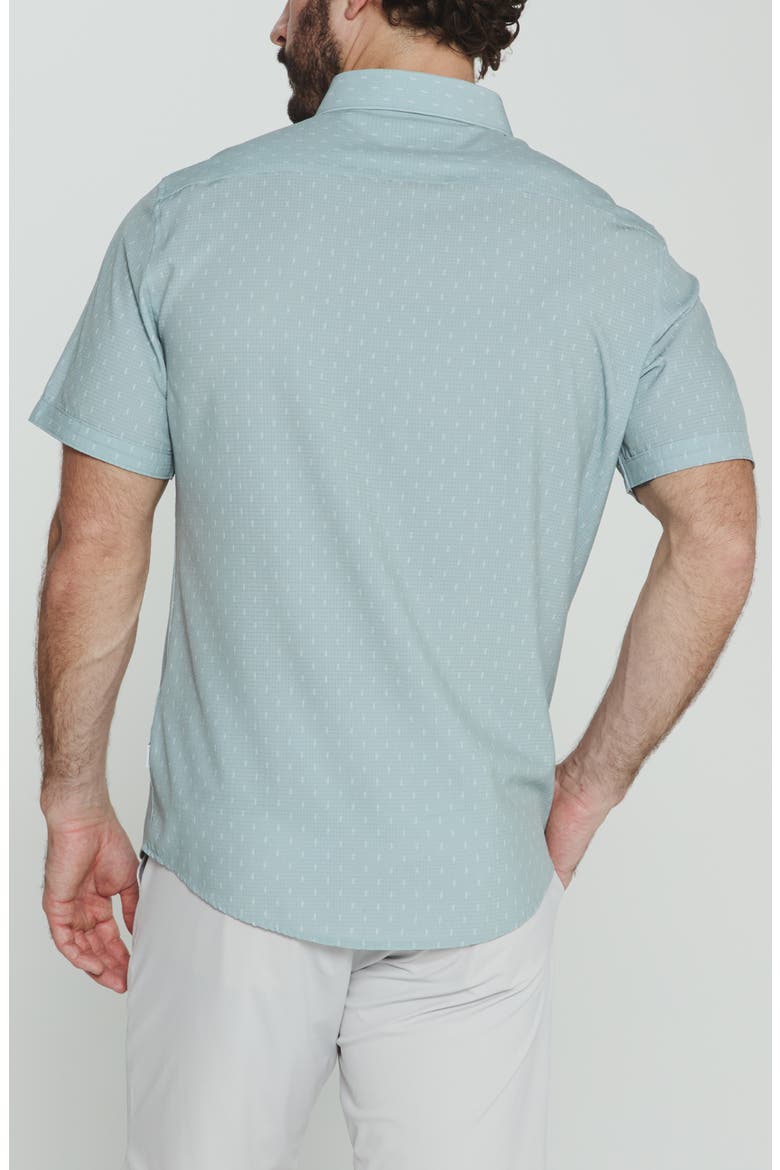 Renzo Textured Geo Pattern Short Sleeve Stretch Button-Up Shirt, Alternate, color, SEAFOAM