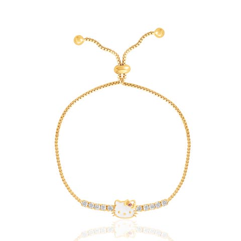 SALLY ROSE 925 YG PLT CZ HELLO KITTY LARIAT BRACELET