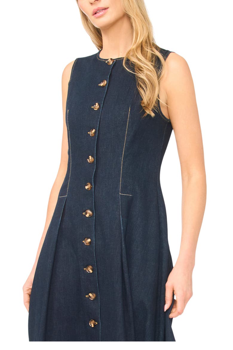 Mia Pleated Denim Button-Up Midi Dress, Alternate, color, ESTATE BLUE