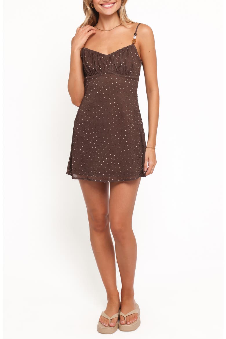 Jasmine Polka Dot Minidress, Main, color, BROWN