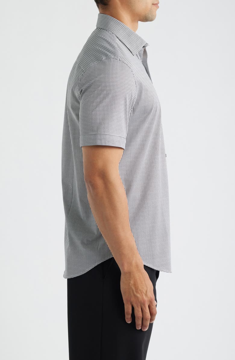 Bugatchi Miles OoohCotton<sup>®</sup> Geo Print Short Sleeve Button-Up Shirt, Alternate, color, White