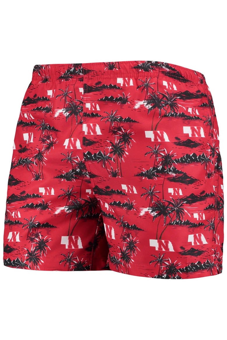 Men's FOCO Scarlet Nebraska Huskers Island Palm Swim Trunks, Alternate, color, Scarlet