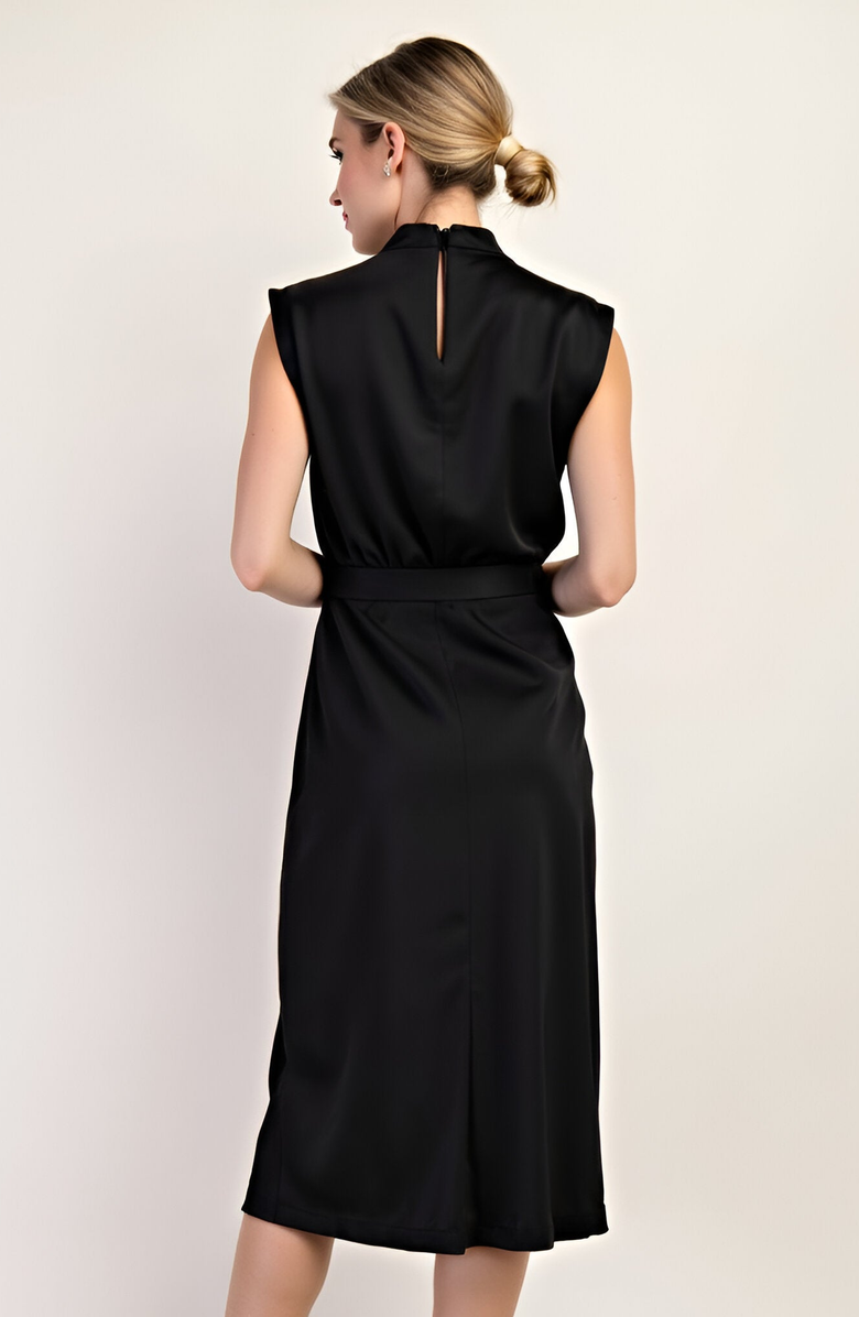 Modenaire Sleeveless Mock Neck Midi Dress with Waist Tie and Flared Hem, Alternate, color, 