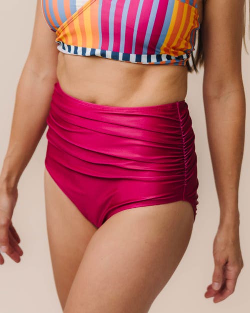 Nani Ruched High Rise Swim Bottom In Pink