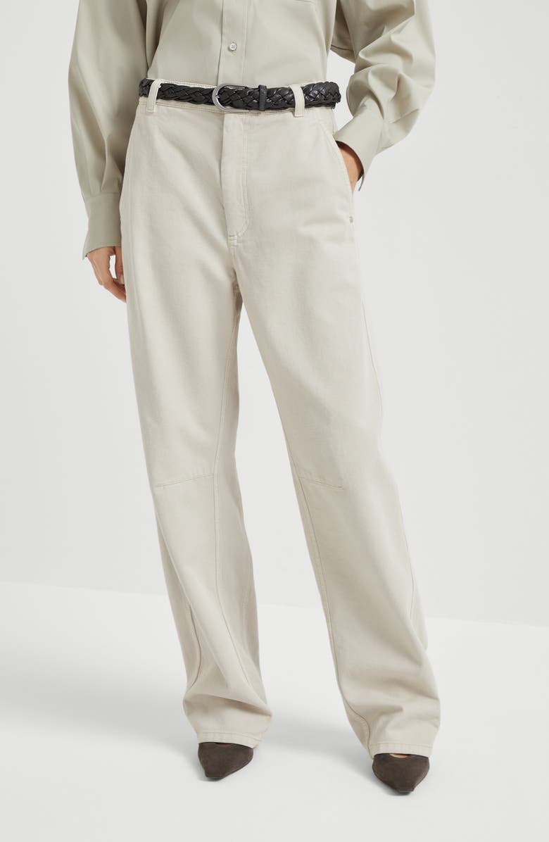 Brunello Cucinelli Curved Soft trousers, Alternate, color, Cool Beige