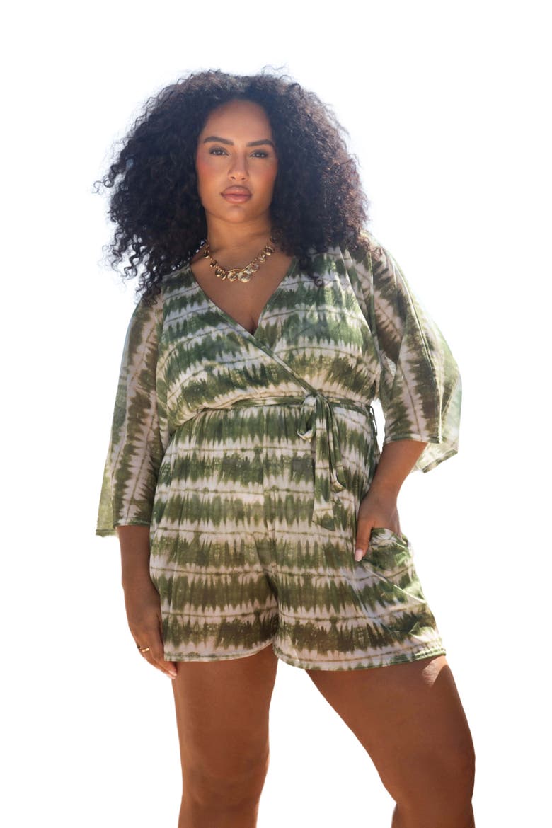 Textured Resort Playsuit With Belt, Main, color, Green