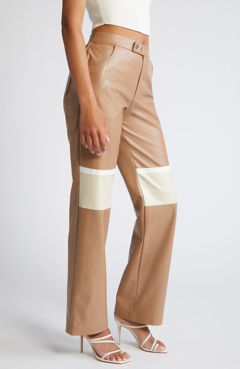 Mistress Rocks Biker Colorblock Straight Leg Faux Leather Pants, Alternate, color,