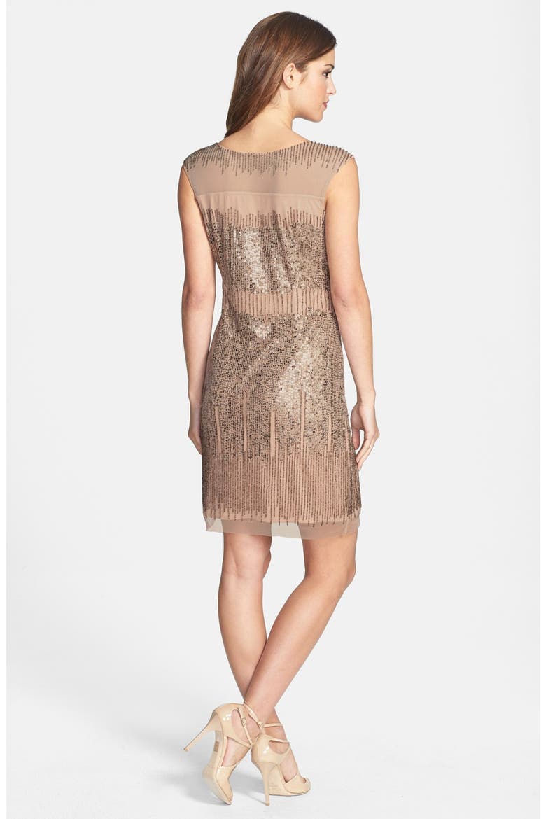 Illusion Yoke Beaded Sheath Dress, Alternate, color, TAUPE/ PINK