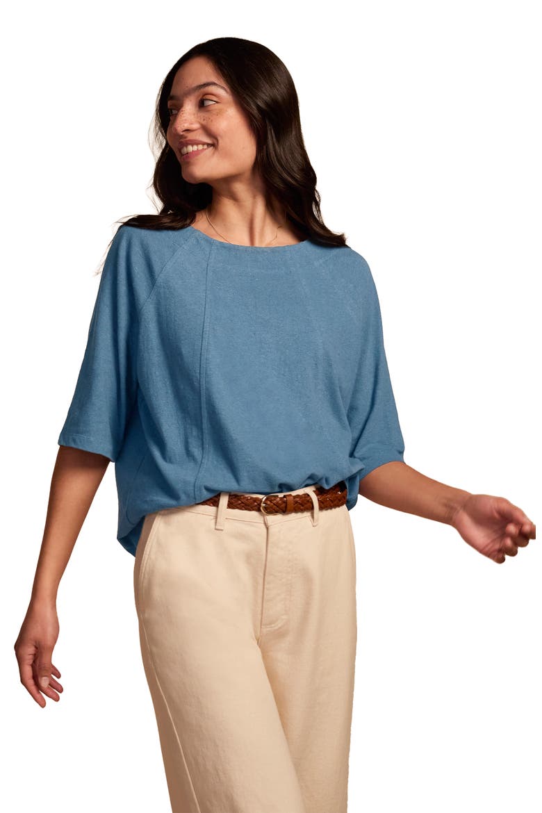 Linen Blend Short Sleeve Swing Top, Main, color, Smoke Grey