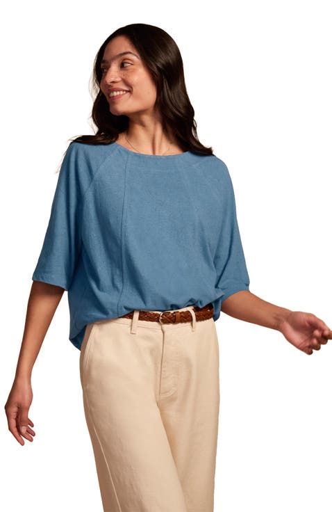 Linen Blend Short Sleeve Swing Top