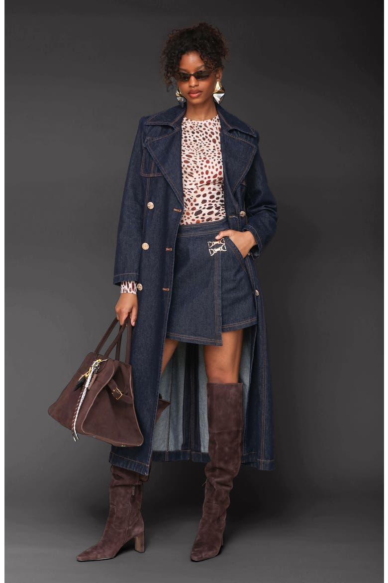 Belted Utility Denim Trench Coat, Alternate, color, RAW INDIGO RINSE