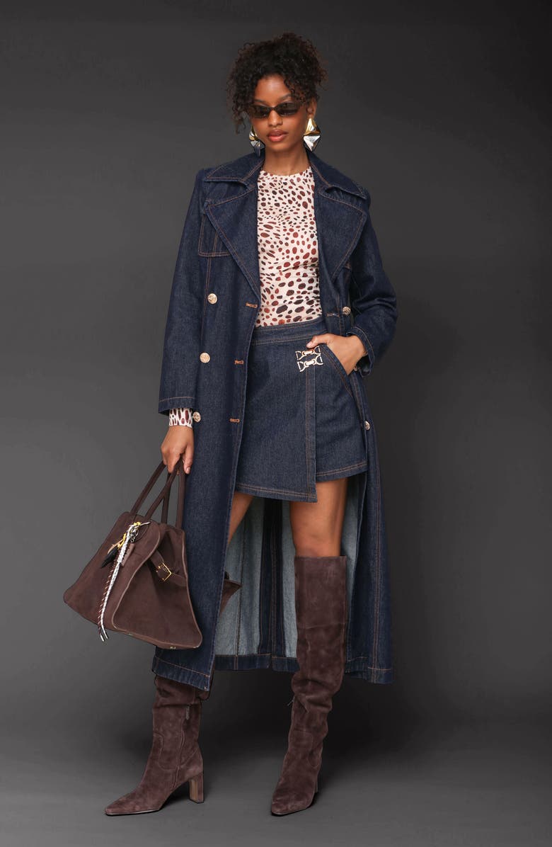 Avec Les Filles Belted Utility Denim Trench Coat, Alternate, color, Raw Indigo Rinse