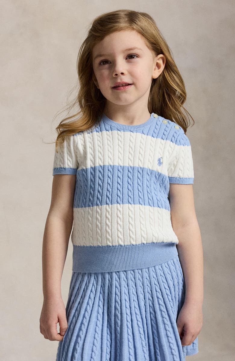 Polo Ralph Lauren Kids' Cotton Cable Knit Sweater & Skirt Set, Alternate, color, Chambray Blue / White