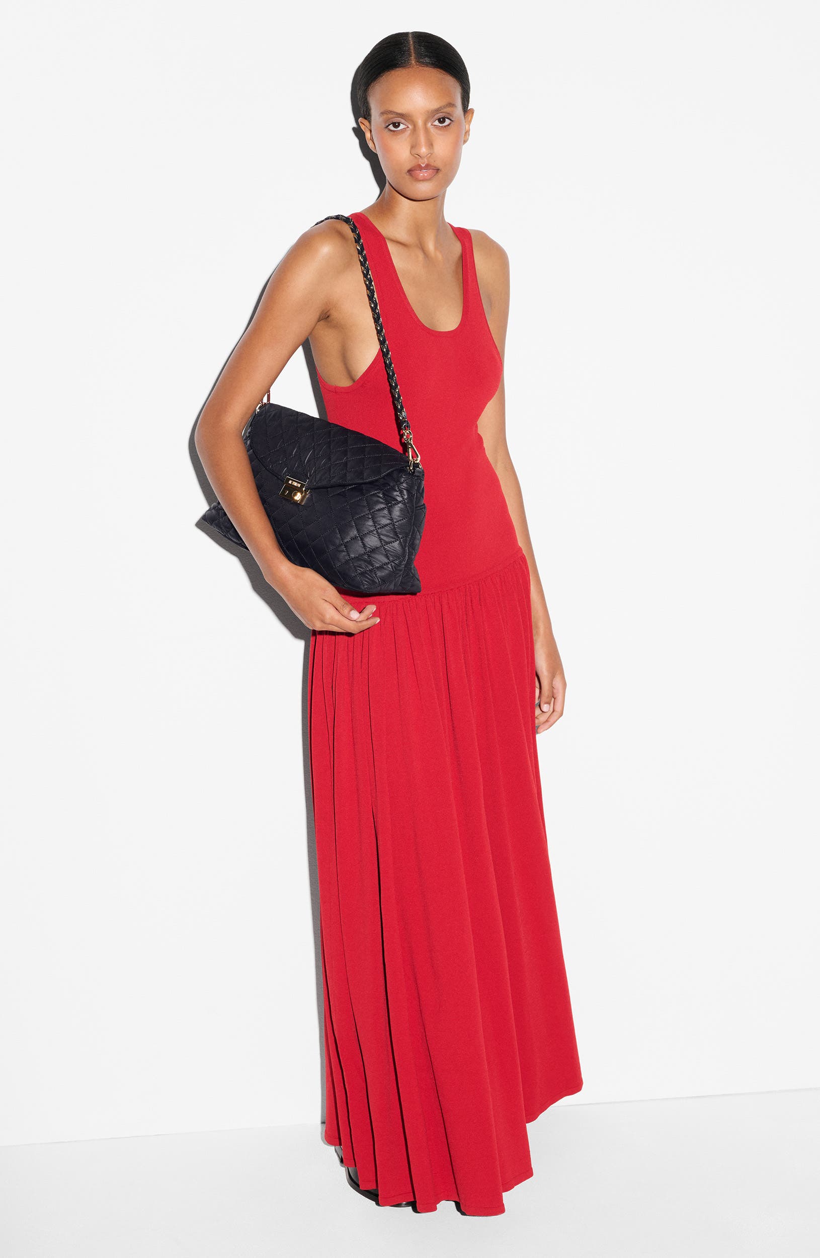 MZ Wallace Crosby Lock Quilted Nylon Shoulder Bag, Alternate, color, Black