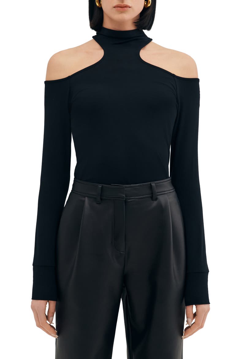 Teagan Cold Shoulder Long Sleeve Shirt, Main, color, BLACK