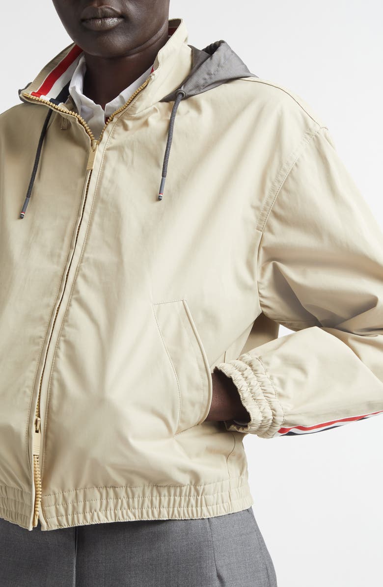 Thom Browne Track Jacket with Stowaway Hood, Alternate, color, Beige