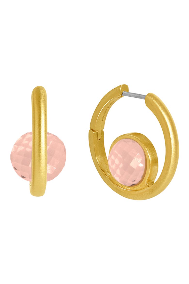 Floating Morganite Huggie Hoop Earrings, Main, color, GOLD/ MORGANITE