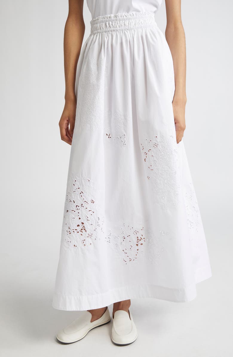 Lafayette 148 New York Eyelet Organic Cotton Poplin Maxi Skirt, Main, color, White