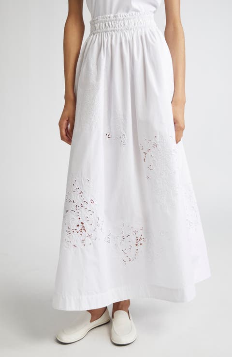 Eyelet Organic Cotton Poplin Maxi Skirt