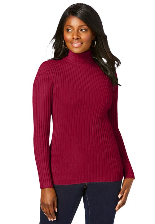 Jessica London Ribbed Cotton Turtleneck Sweater In Red