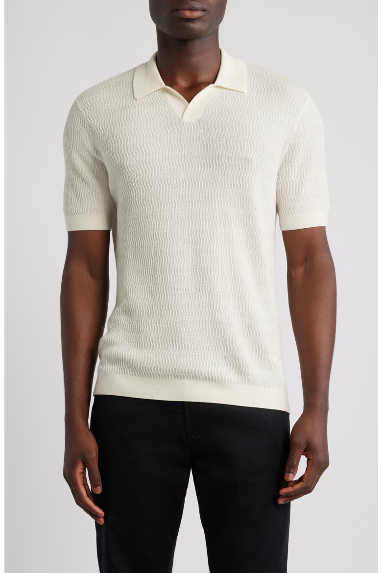 Johnny Collar Short Sleeve Twisted Rib Wool Polo Sweater, Main, color, SOLID IVORY