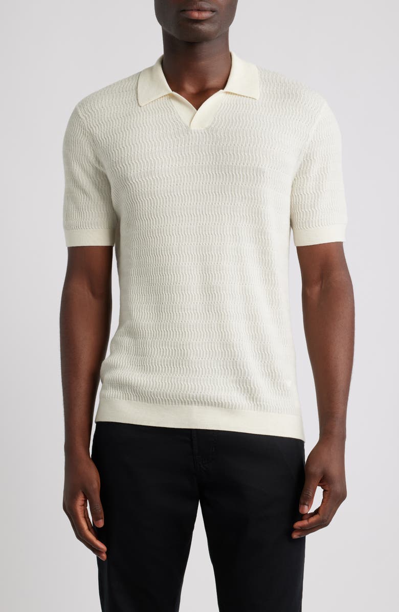 Emporio Armani Johnny Collar Short Sleeve Twisted Rib Wool Polo Sweater, Main, color, Solid Ivory