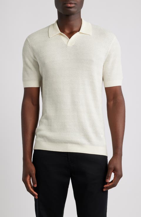 Johnny Collar Short Sleeve Twisted Rib Wool Polo Sweater