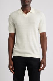 Emporio Armani Johnny Collar Short Sleeve Twisted Rib Wool Polo Sweater