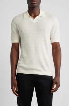 Emporio Armani Johnny Collar Short Sleeve Twisted Rib Wool Polo Sweater