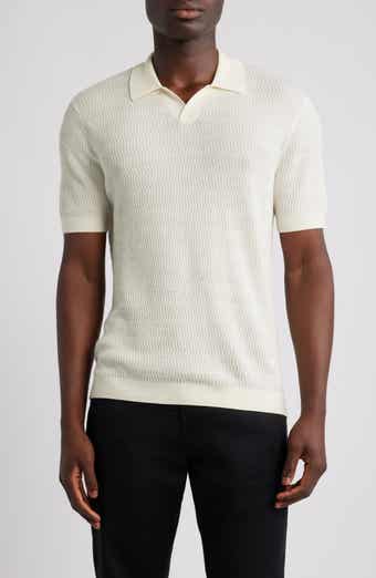 Emporio Armani Johnny Collar Short Sleeve Twisted Rib Wool Polo Sweater