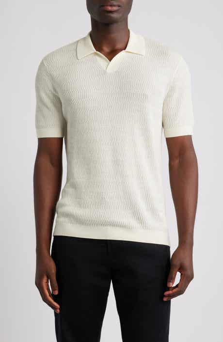 Emporio Armani Johnny Collar Short Sleeve Twisted Rib Wool Polo Sweater