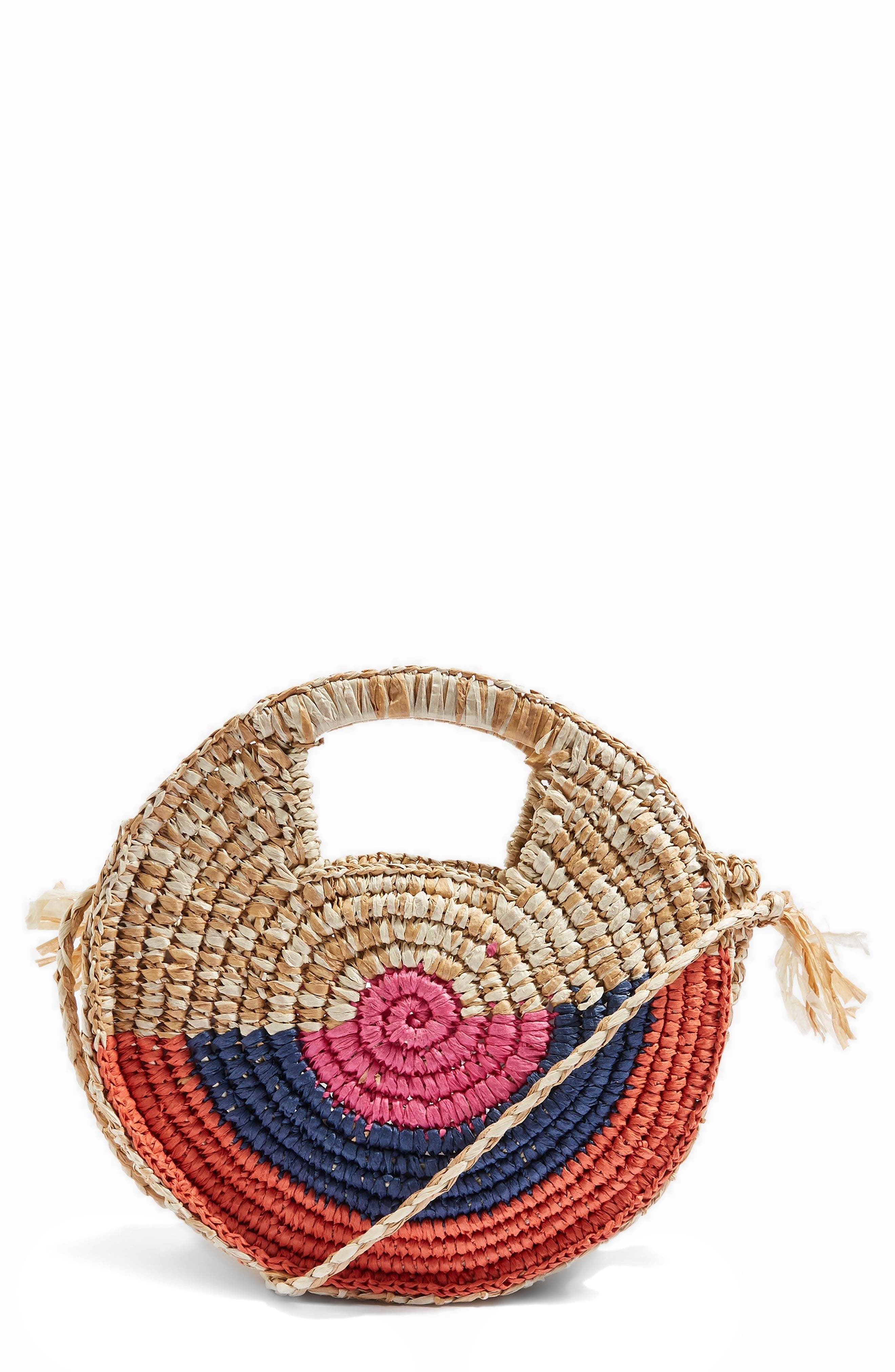 Topshop Bright Snail Straw Tote Bag, Main, color, 