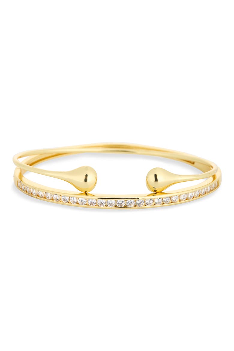 Set of 2 Cubic Zirconia Tennis Bangle & Cuff Bracelets, Main, color, GOLD