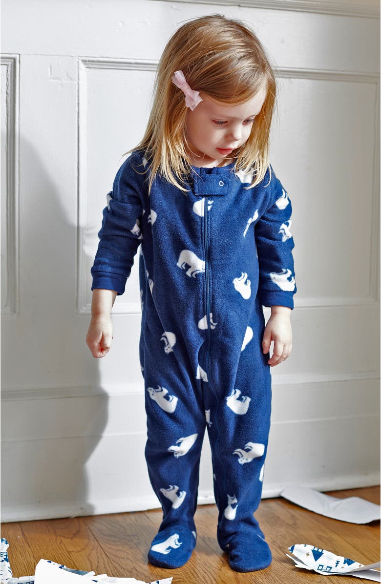Leveret Kids Footed Fleece Printed Matching Family Holiday Pajamas, Alternate, color, Polar Bear