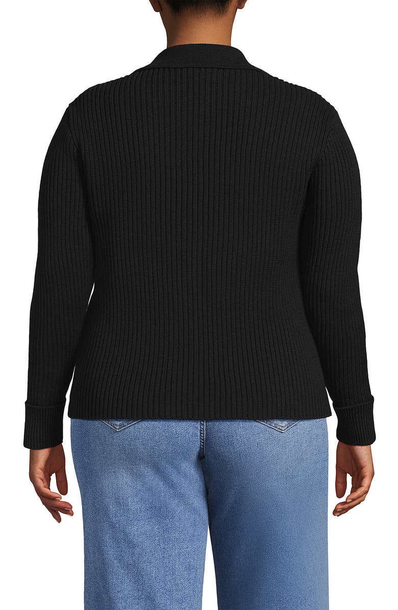 Lands' End Plus Size Drifter Ribbed Collared Blazer Sweater, Alternate, color, Black