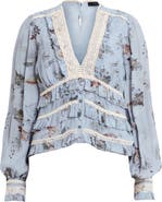 AllSaints Zora Tiered Floral Long Sleeve Top