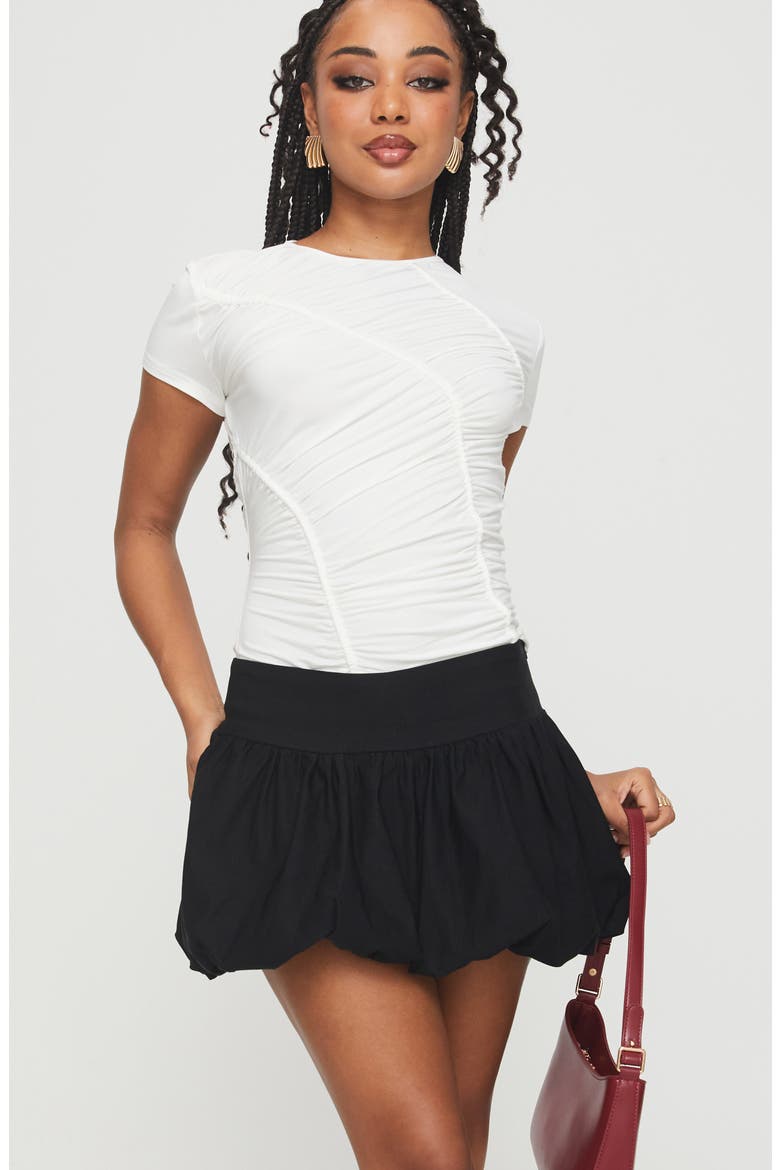 Mersale Bubble Hem Miniskirt, Alternate, color, BLACK