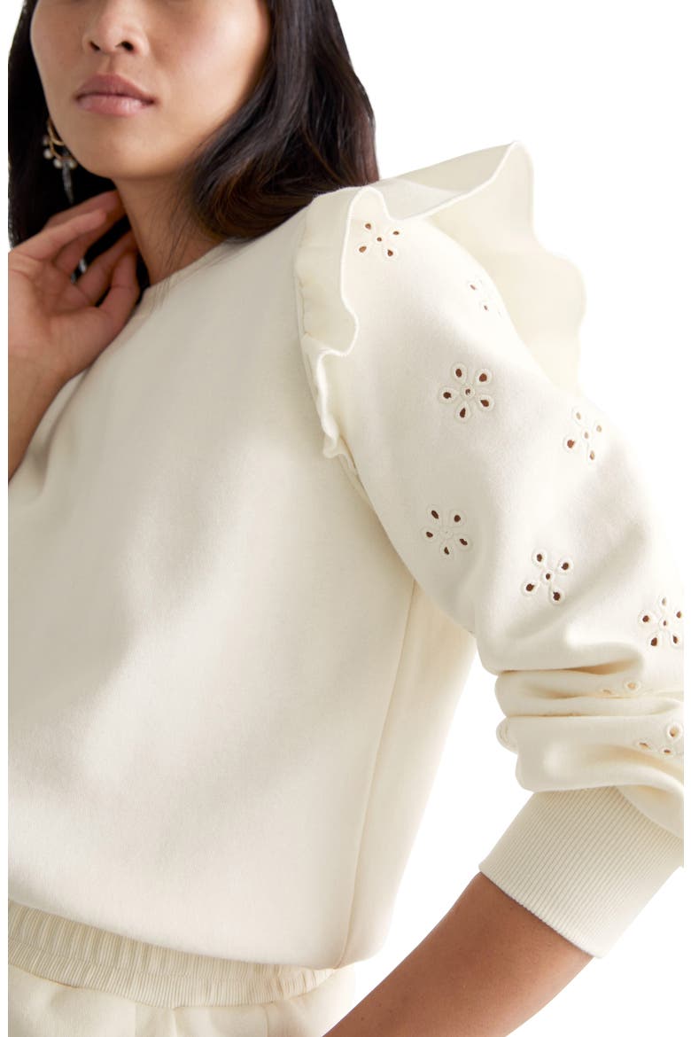 Eyelet Sleeve Sweatshirt, Alternate, color, WHITE