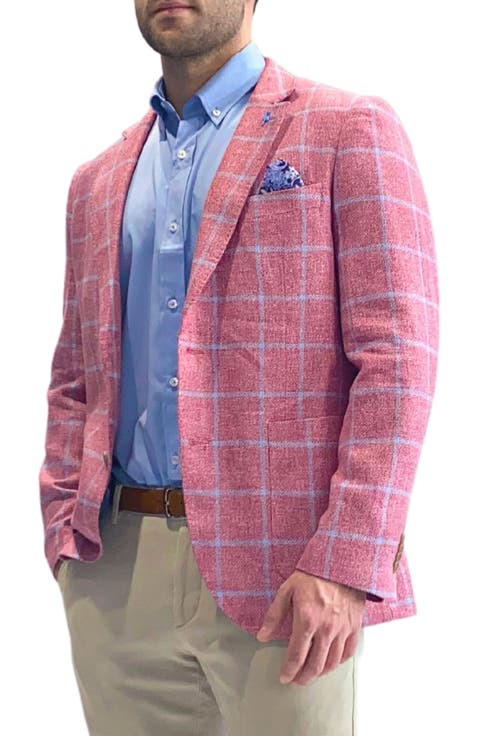 Modern Fit Windowpane Linen Blend Sport Coat