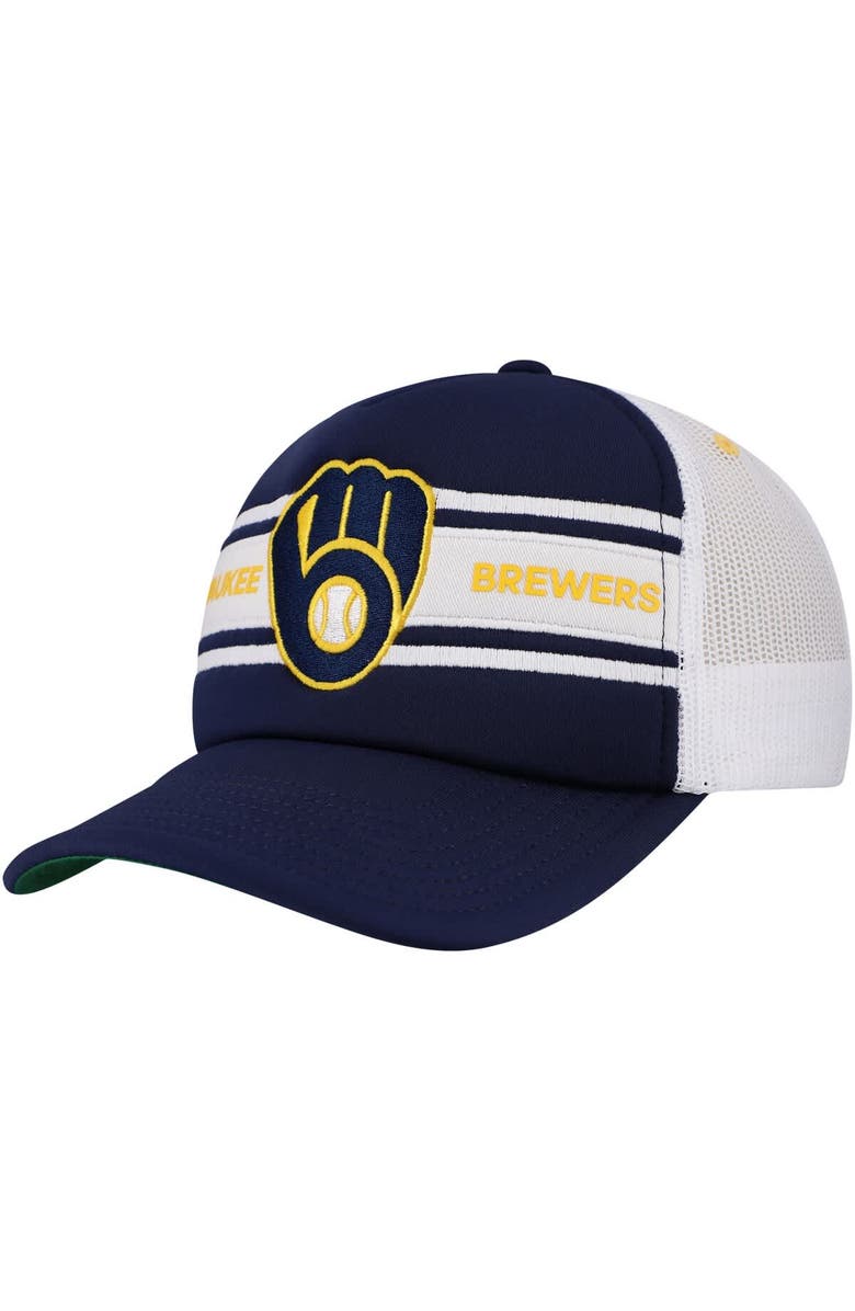 Mitchell & Ness Men's   Navy Milwaukee Brewers Sideline Trucker Adjustable Hat, Main, color, 