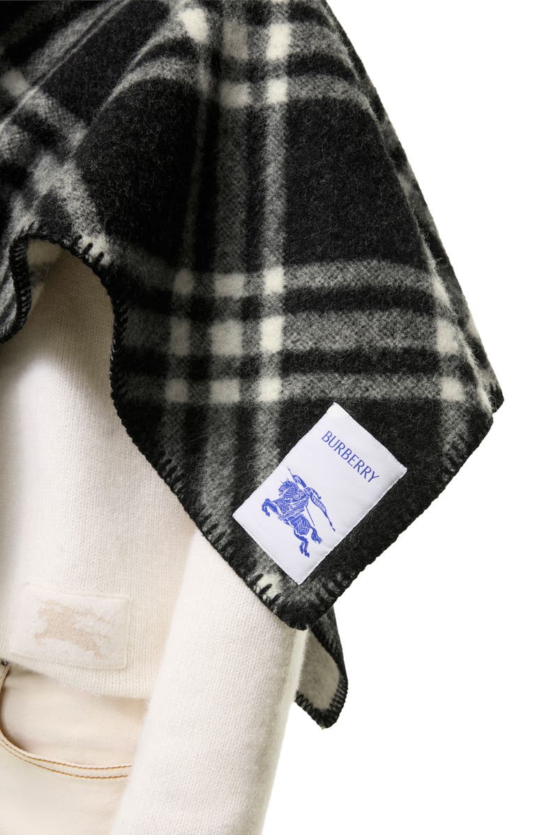 Burberry Check Wool Scarf Capelet, Alternate, color, Black