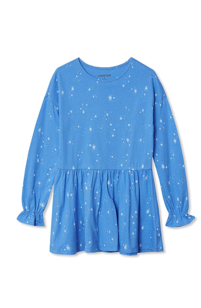 Lands' End Girls Plus Long Sleeve Ruffle Tunic Top, Main, color, Blue Starburst